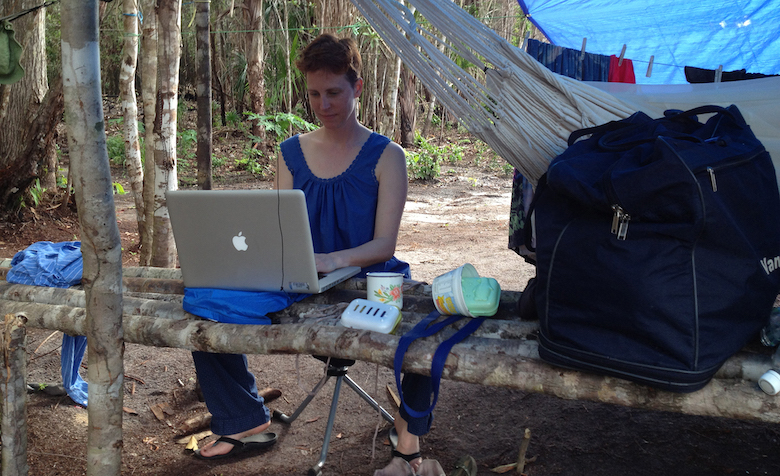 Lainy Day sets up an office in her camp at St. Cuthbert’s, Guyana, on a 