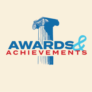 Text reads: "Awards & Achievements". Illustration of column behind text.